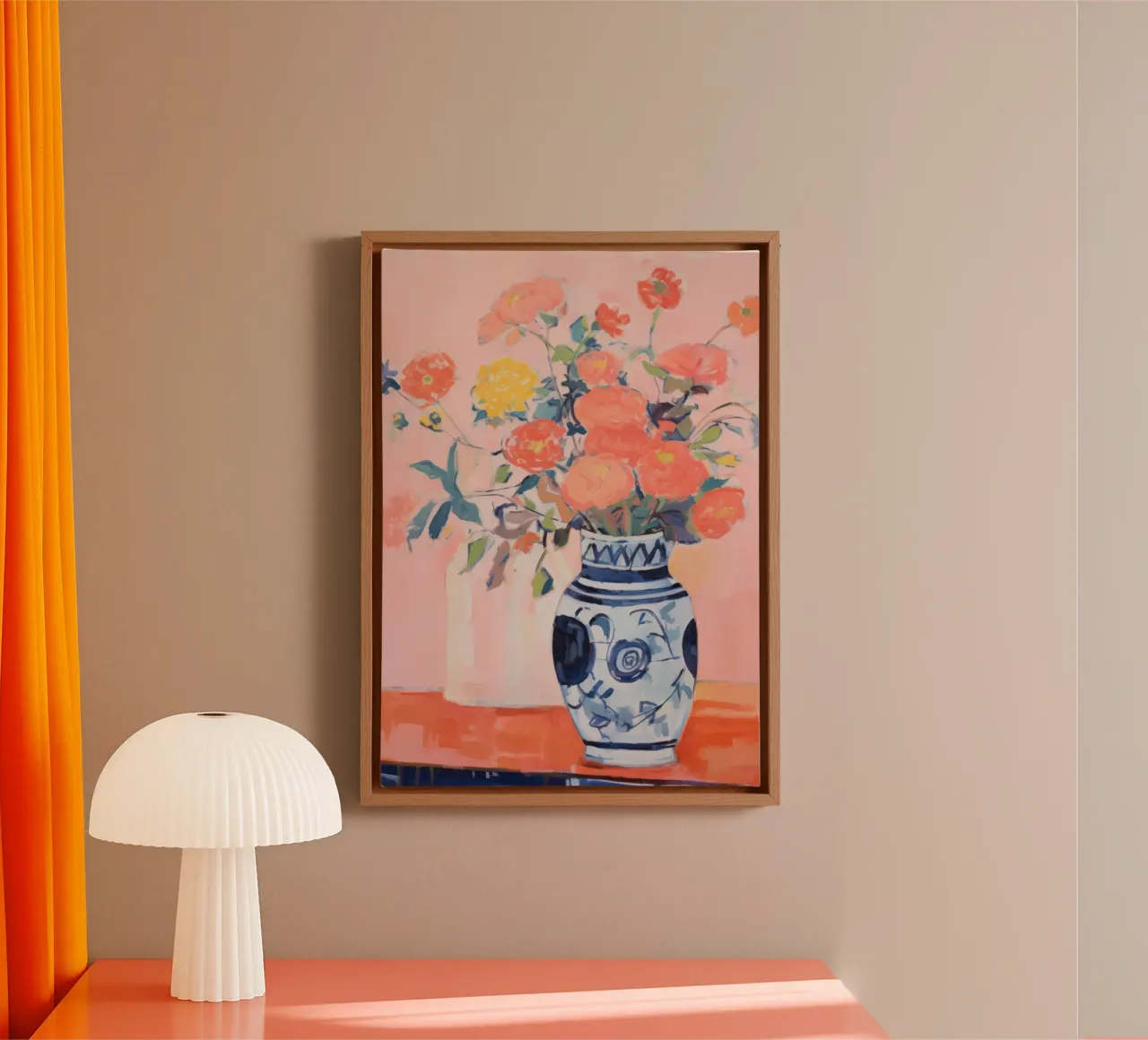 Abstract Flowers in Vase, Botanical Floral Print canvas with Floater frame by Boheme