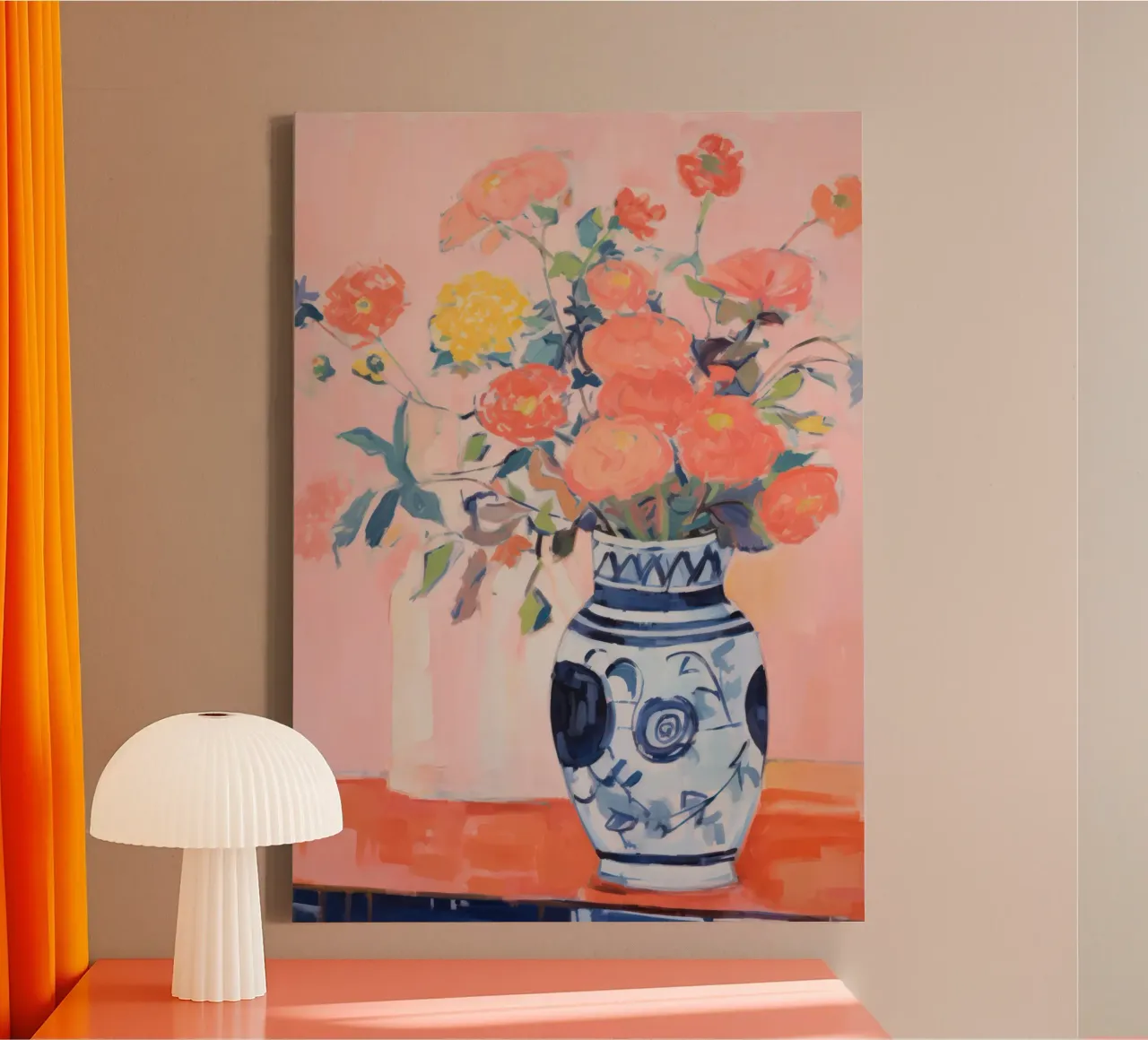 Abstract Flowers in Vase, Botanical Floral Print canvas with Floater frame by Boheme
