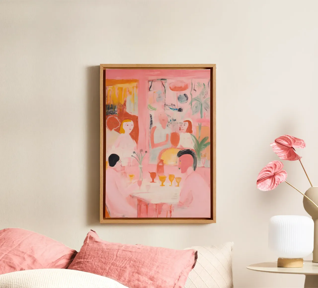 Abstracte kleurrijke muurkunst, abstracte vrouw print, roze kunst canvas met Baklijst van Boheme