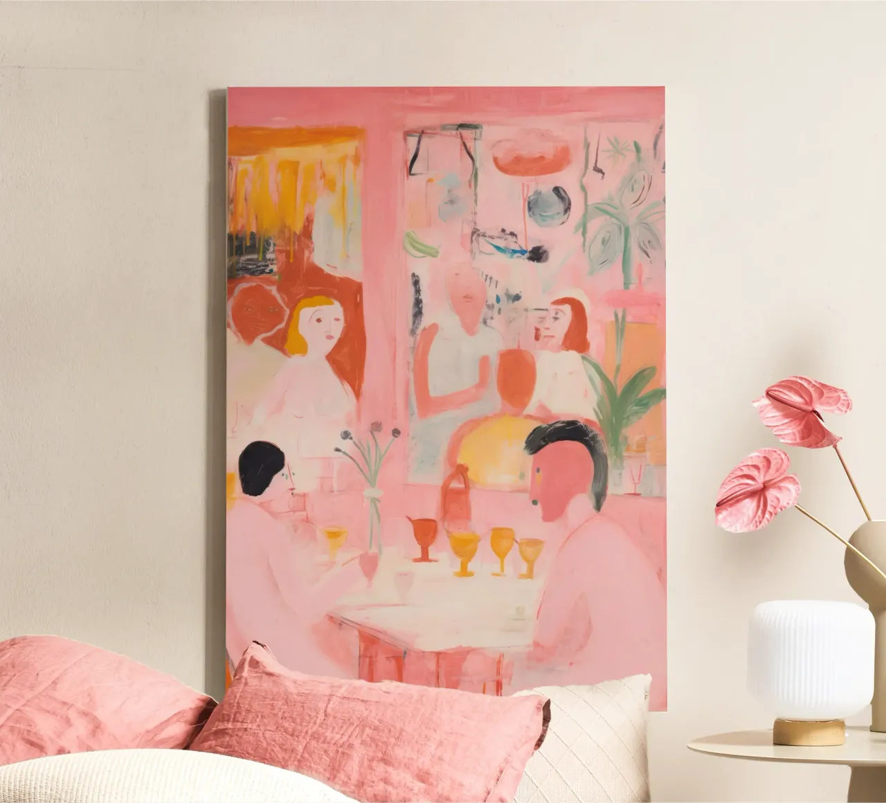 Abstracte kleurrijke muurkunst, abstracte vrouw print, roze kunst canvas met Baklijst van Boheme