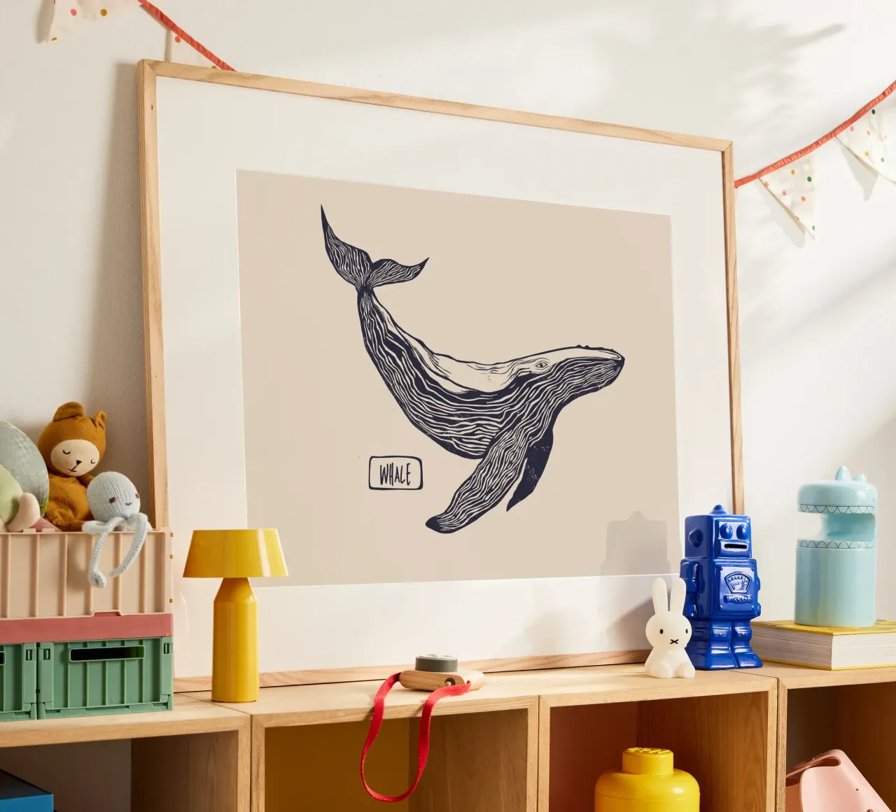 The whale poster con telaio in legno da Indigo Rain
