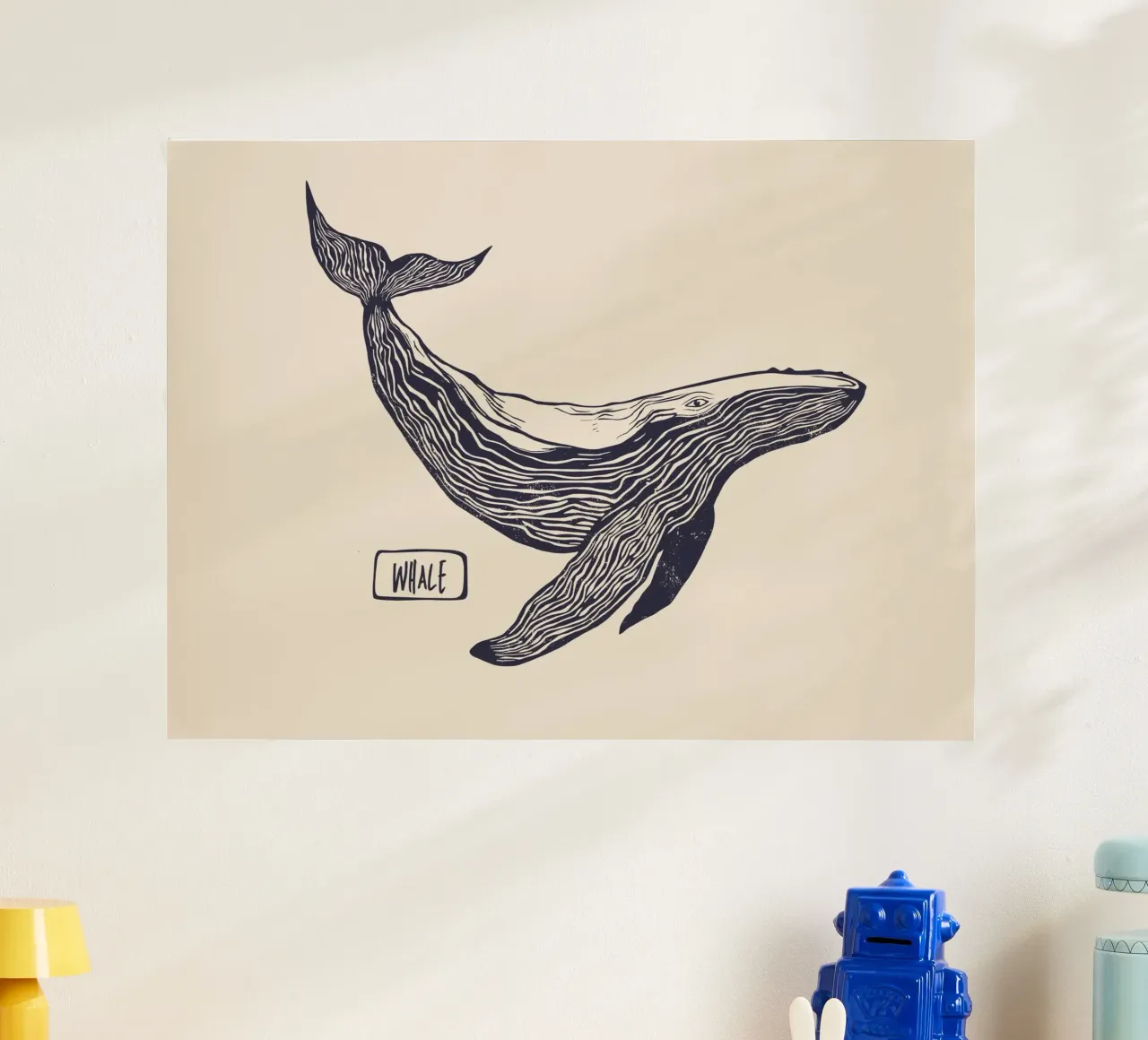 The whale poster con telaio in legno da Indigo Rain
