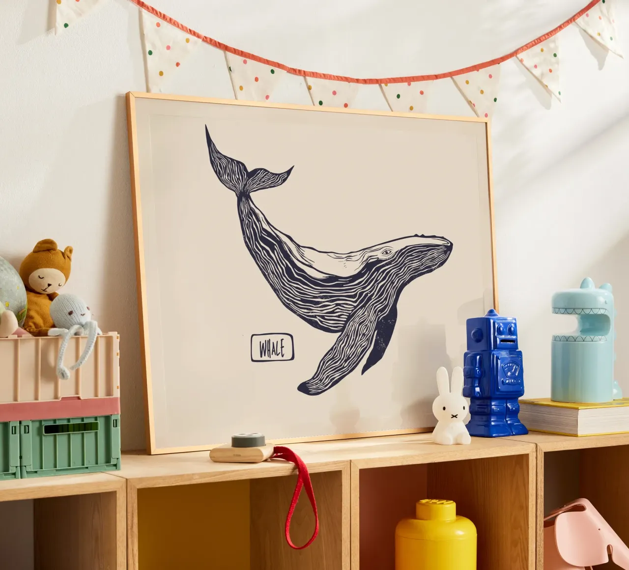 The whale poster con telaio in legno da Indigo Rain