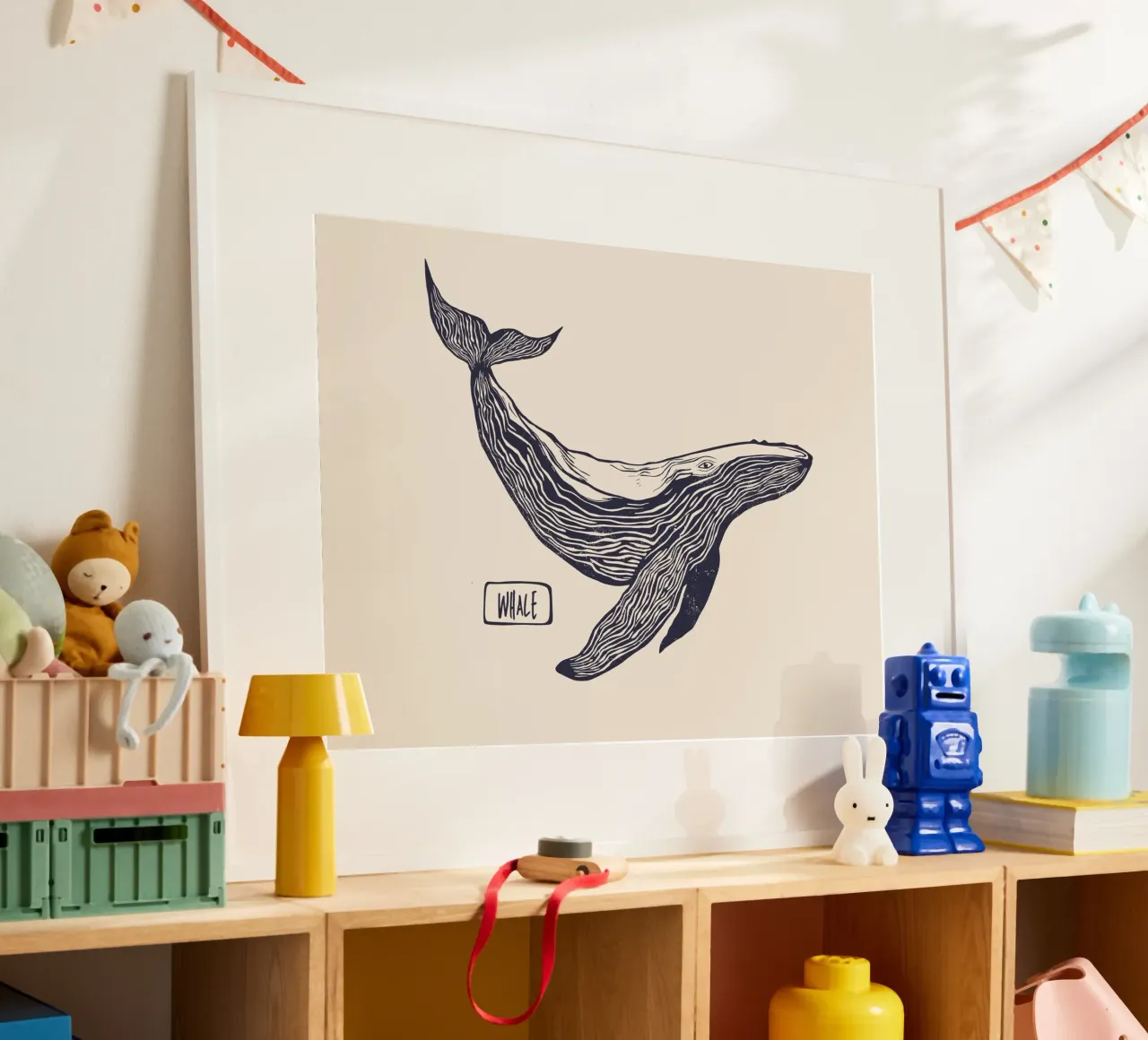 The whale poster con telaio in legno da Indigo Rain