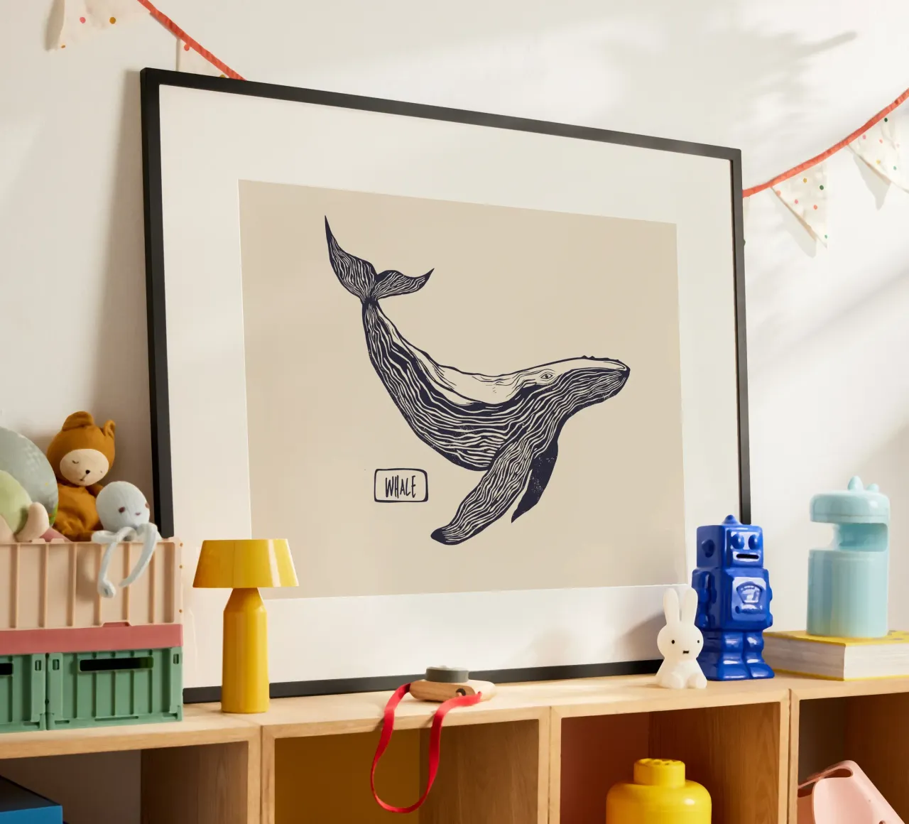 The whale poster con telaio in legno da Indigo Rain