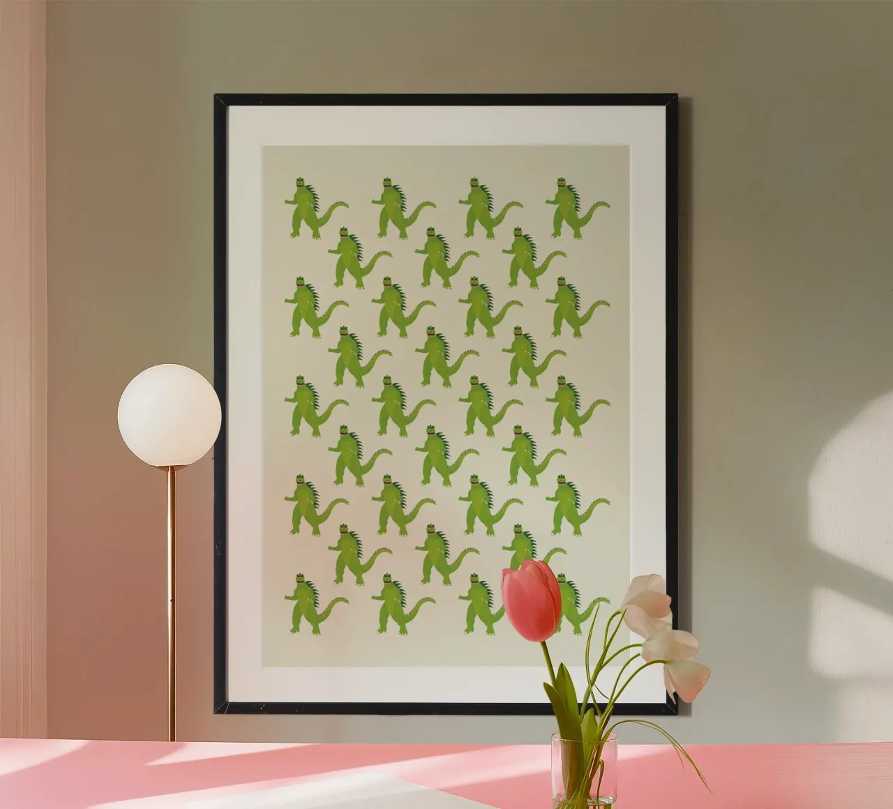Godzilla Pattern #1 poster con telaio in legno da kathrinmay