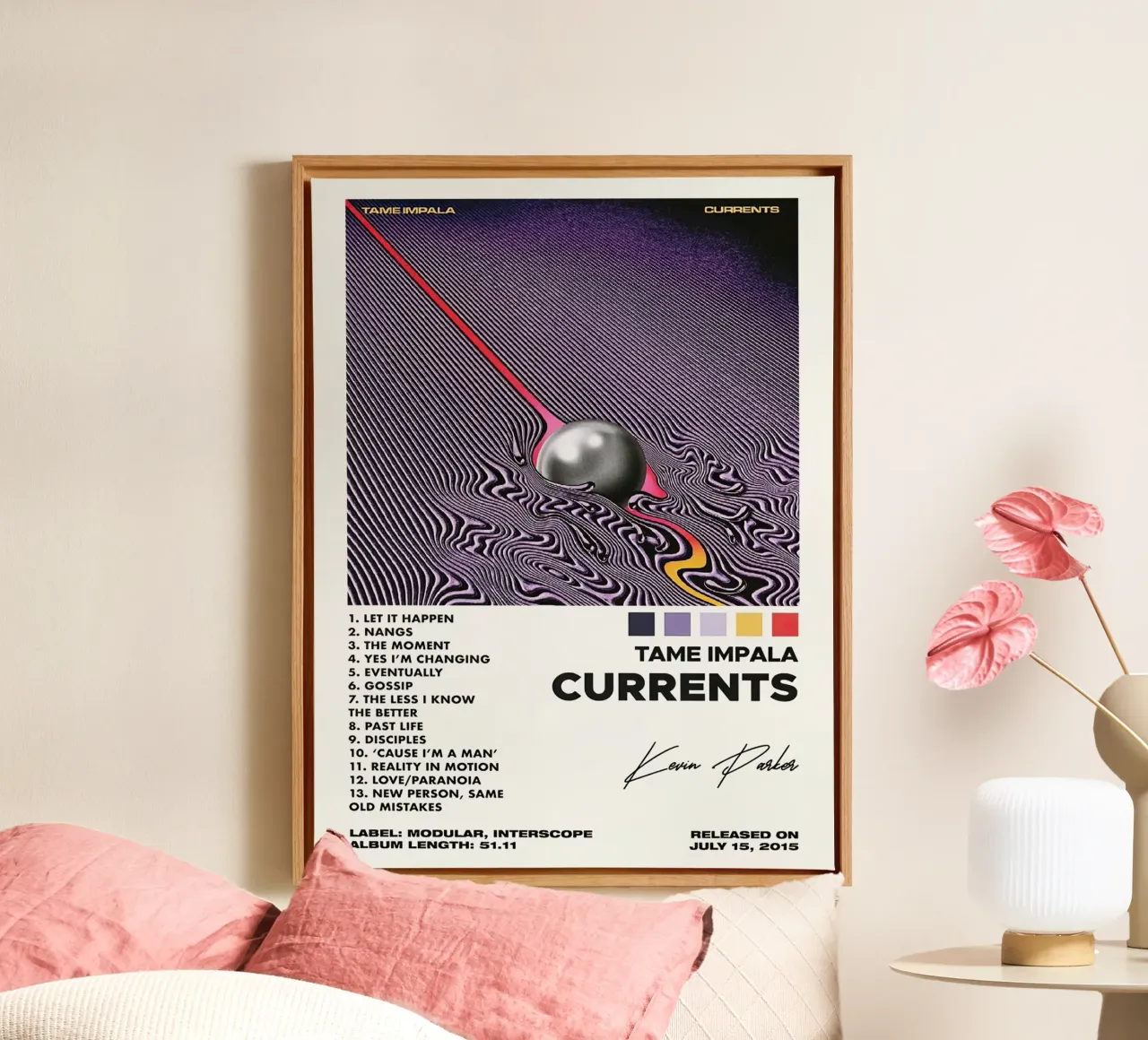 Current Tame Impala Kevin Parker canvas met Baklijst van Roronoa7
