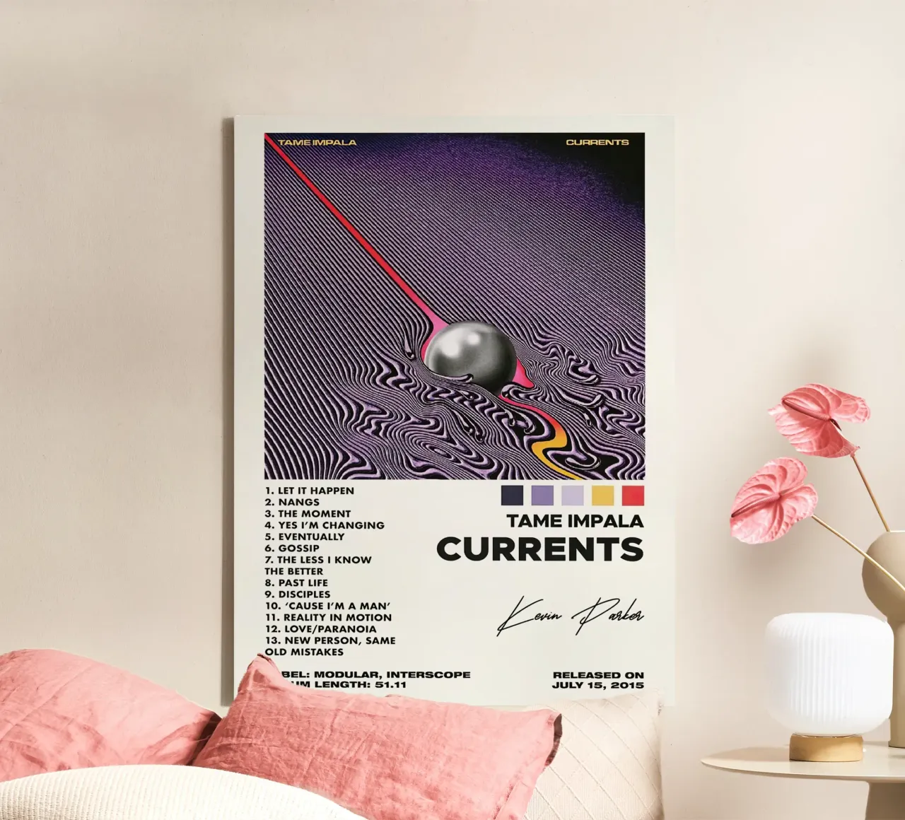 Current Tame Impala Kevin Parker canvas met Baklijst van Roronoa7