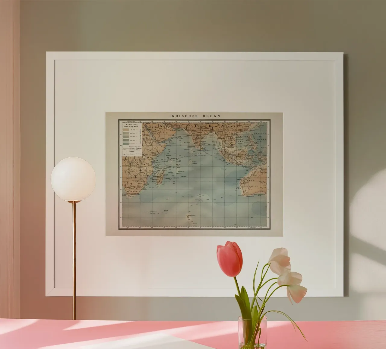 Vintage Brockhaus 7 Indischer Ozean poster con telaio in alluminio da Vintage Print Collection