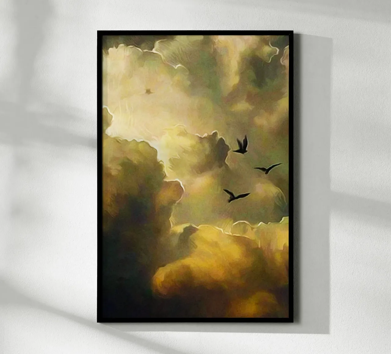 fly bird in cloud poster con telaio in legno da throme