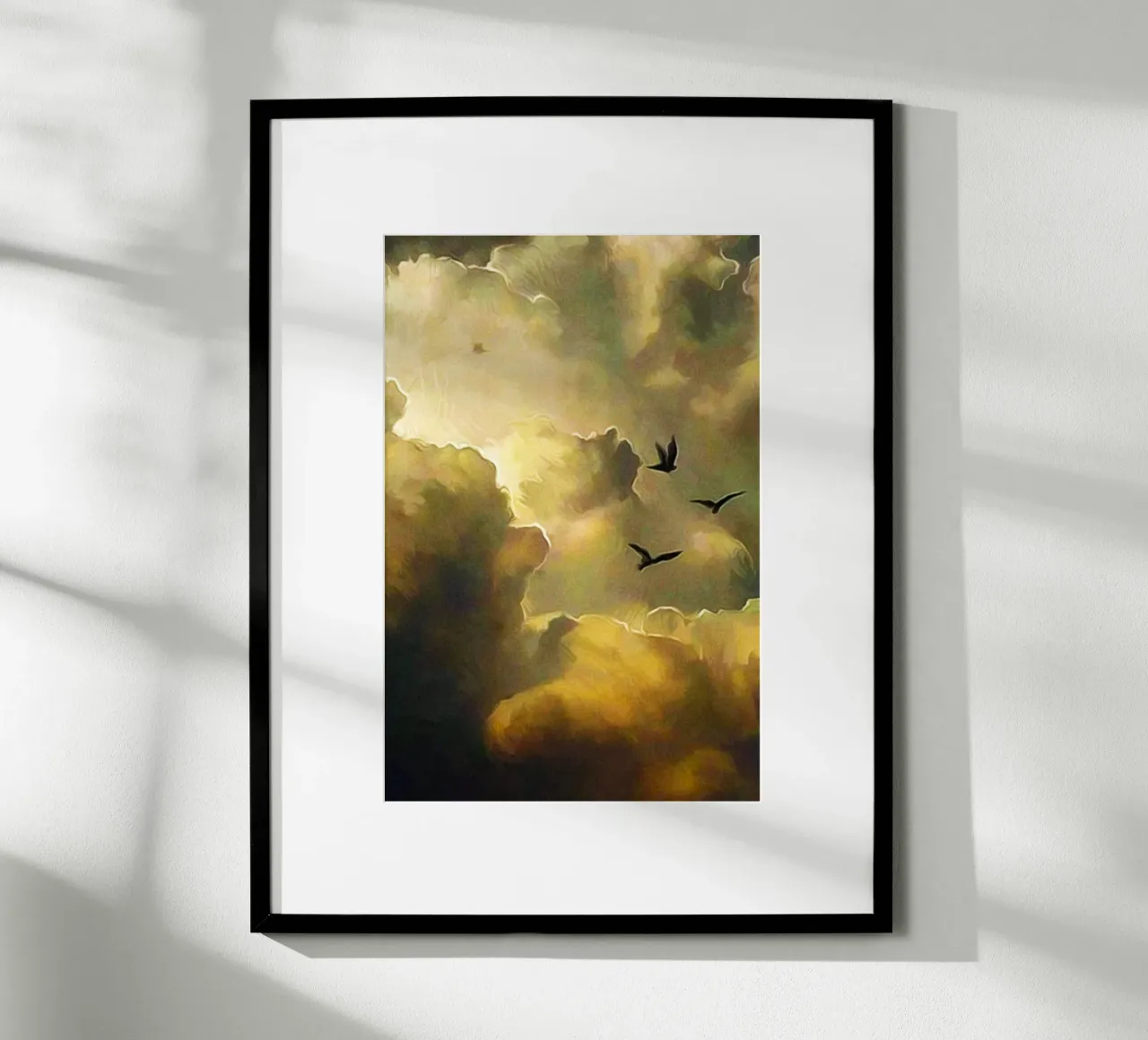 fly bird in cloud poster con telaio in legno da throme
