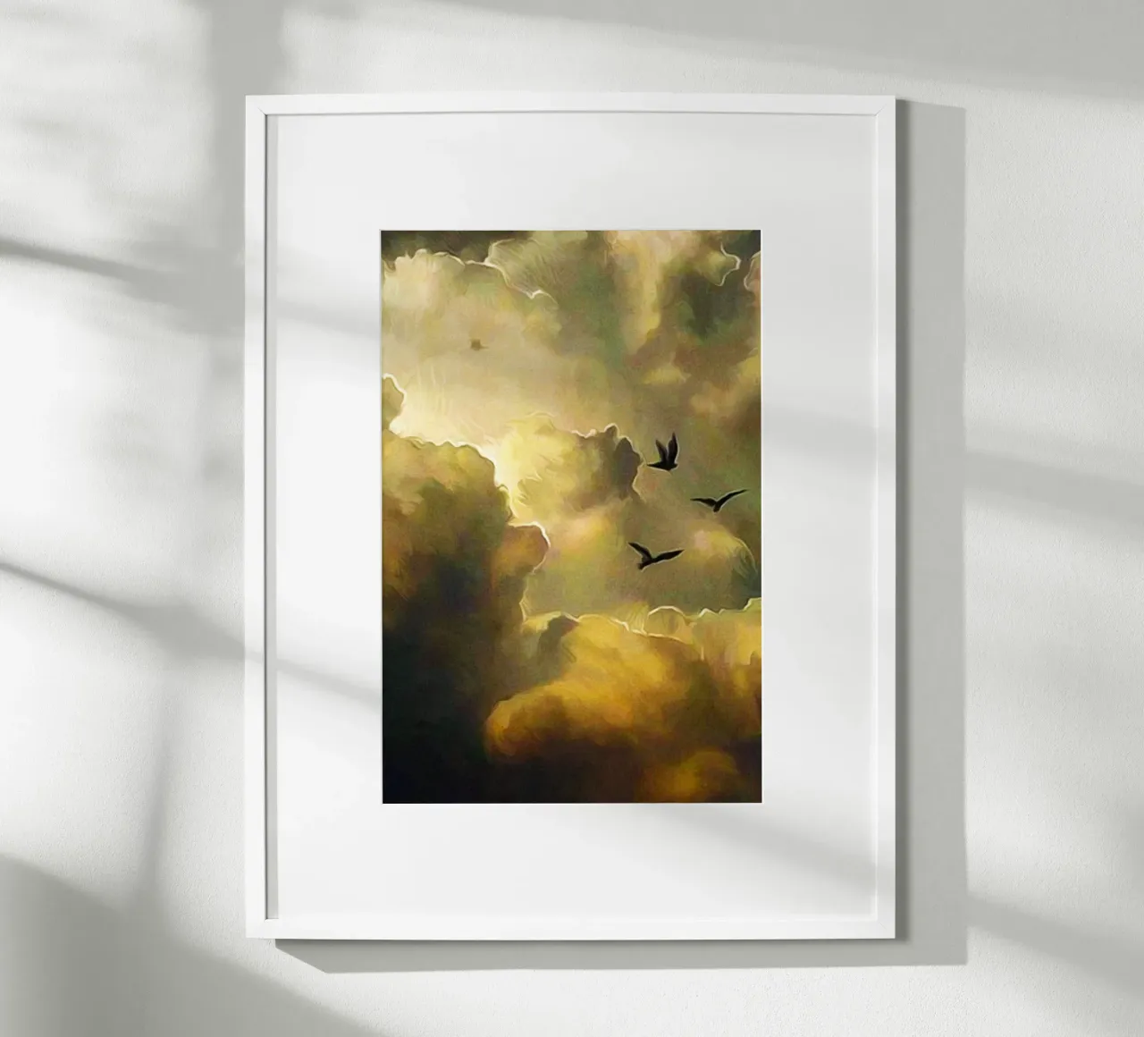 fly bird in cloud poster con telaio in legno da throme