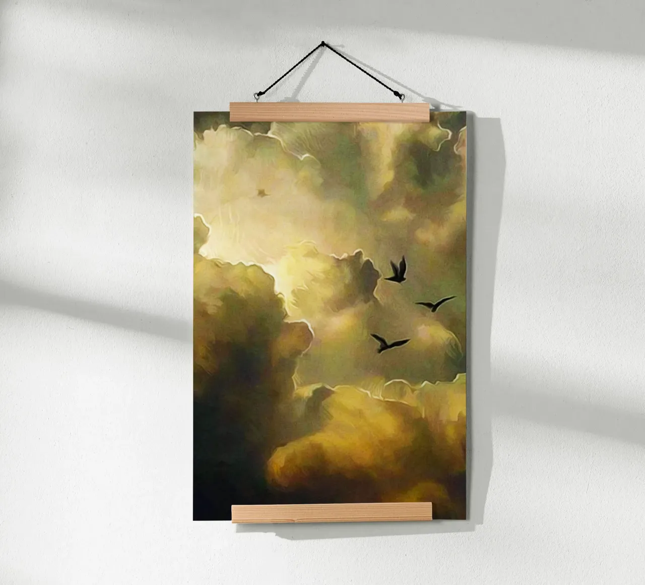 fly bird in cloud poster con telaio in legno da throme