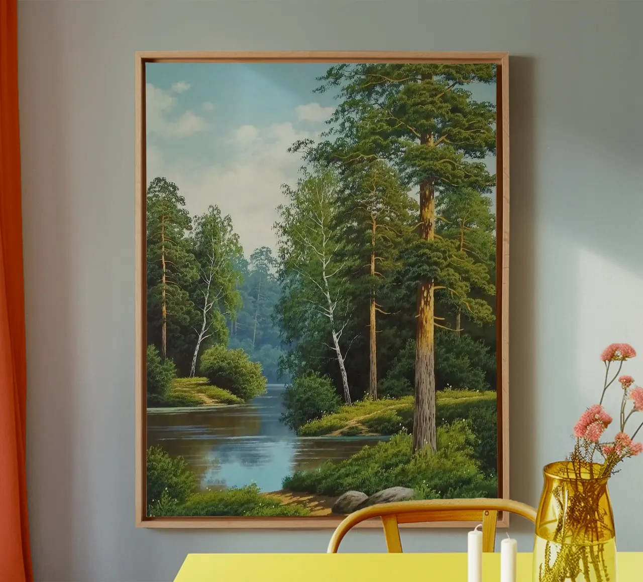 high tree lake in nature canvas with Floater frame by chaodays