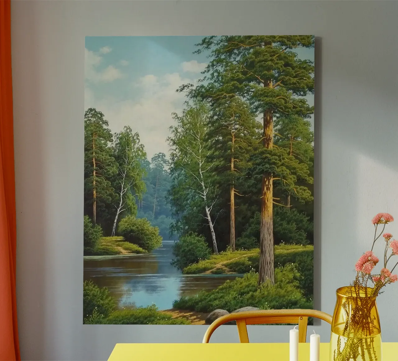 high tree lake in nature canvas with Floater frame by chaodays
