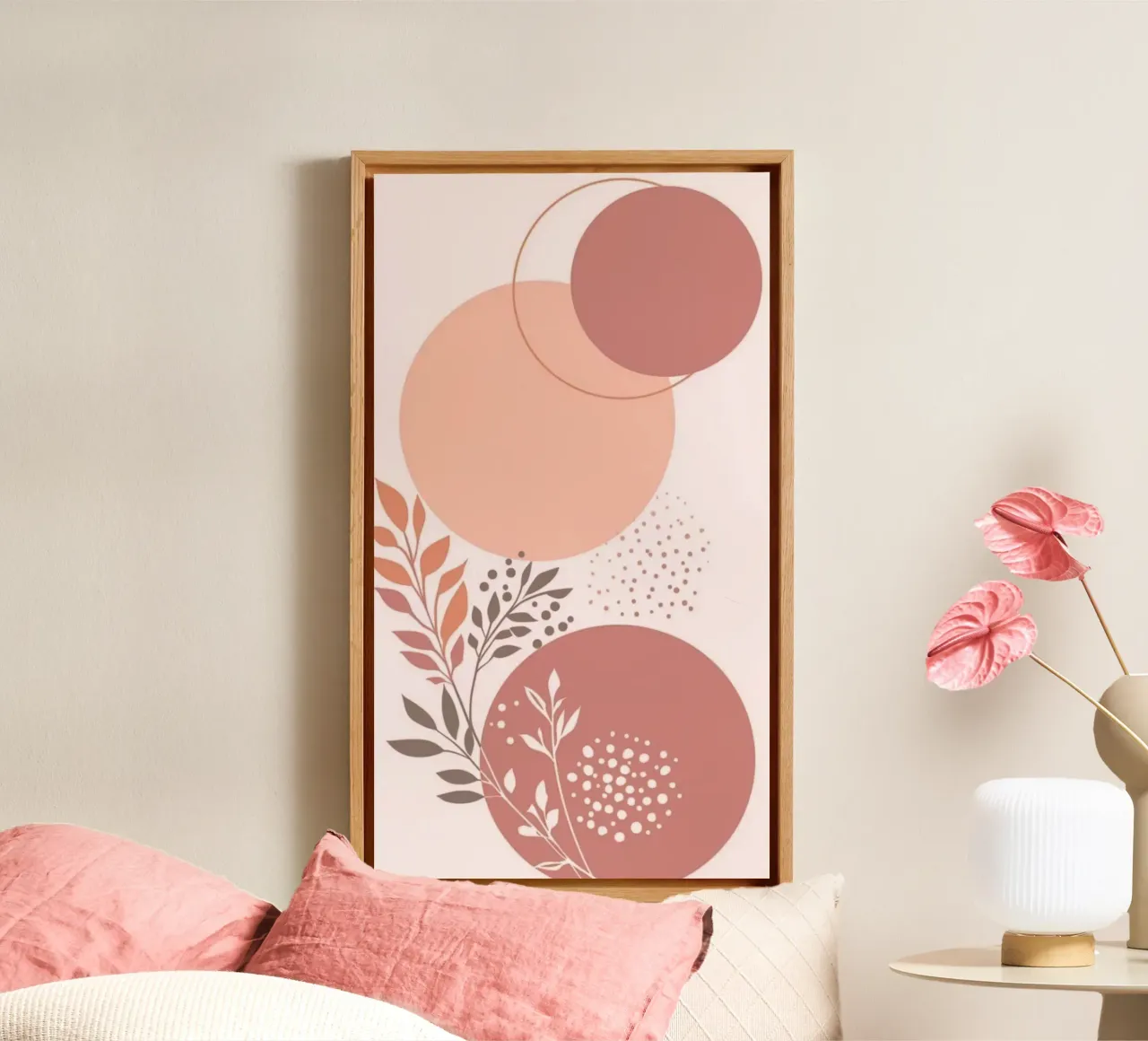 circle branch pink gradient tela con Cornice a cassetta da throme