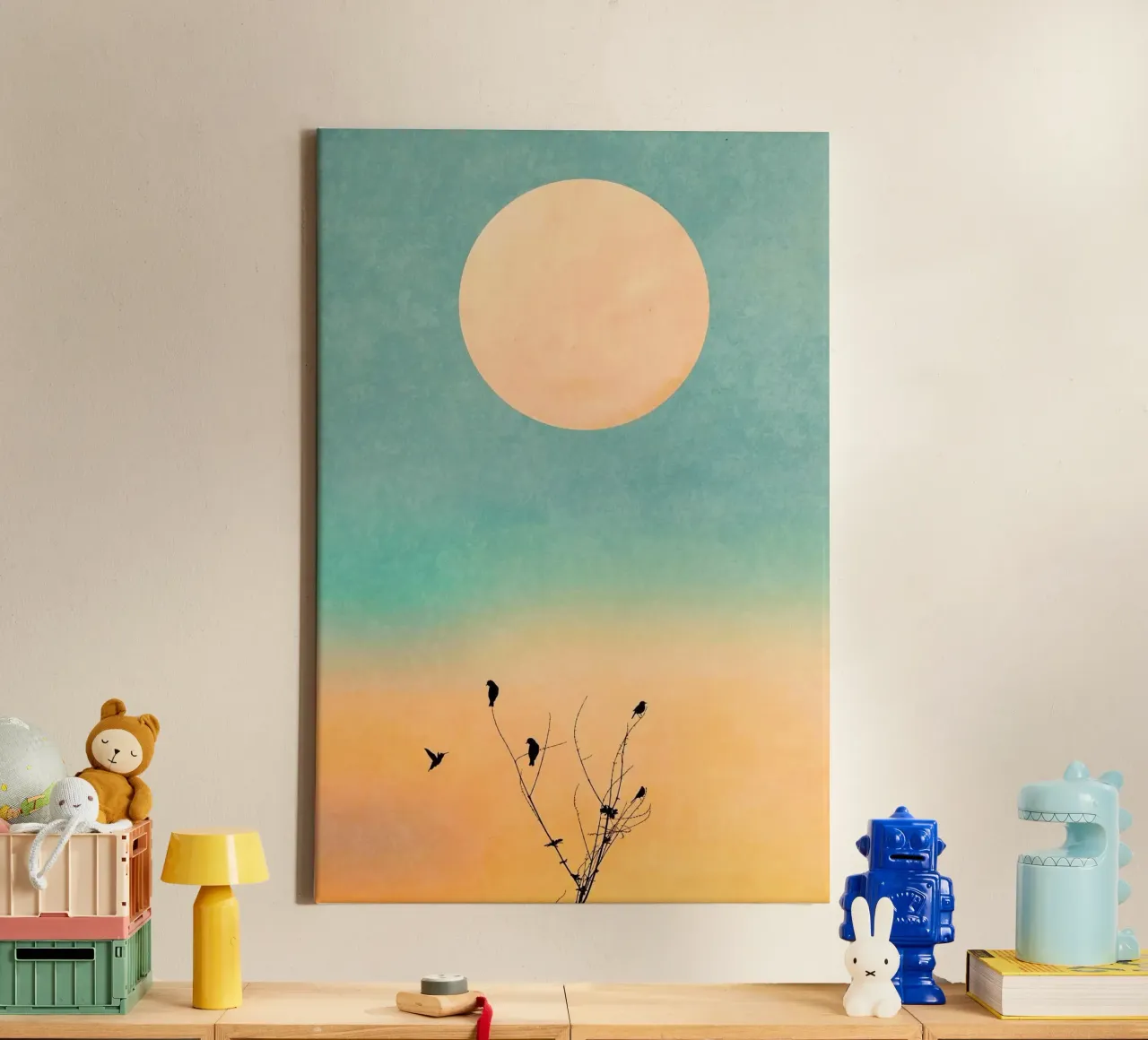 gradient sunset bird canvas with Floater frame by chaodays