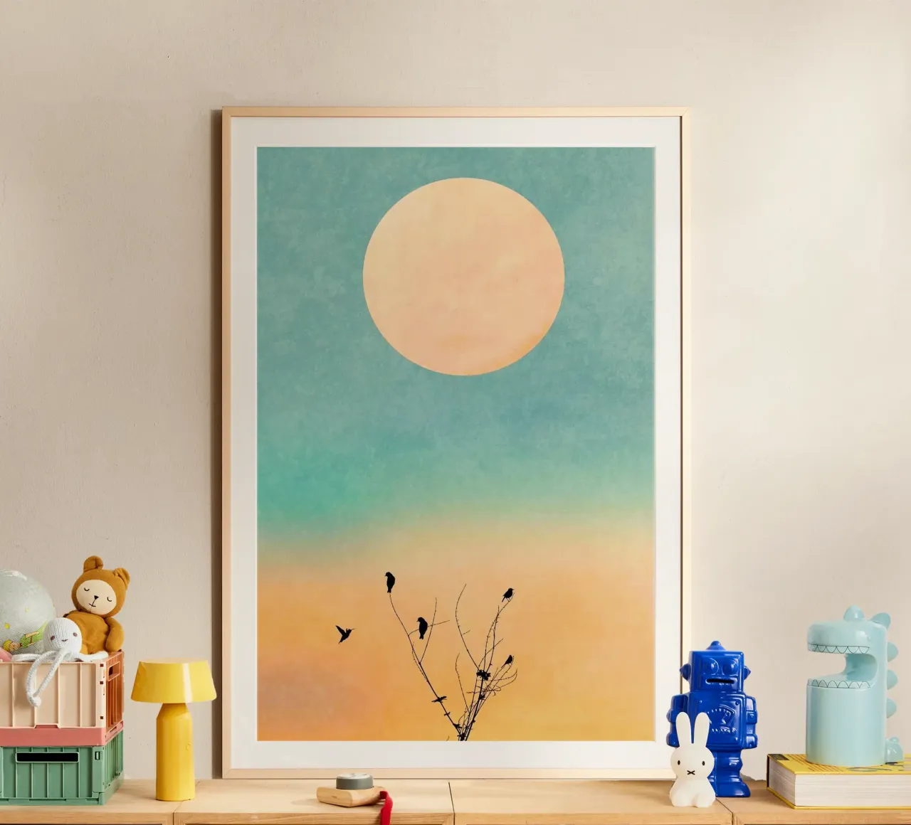 gradient sunset bird poster con telaio in alluminio da chaodays