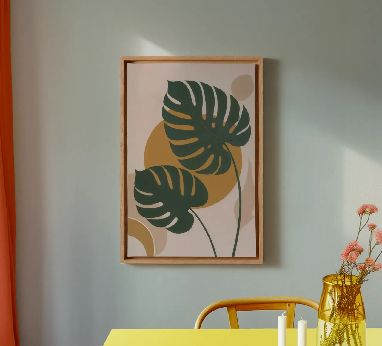 big leaf circle shape canvas met Baklijst van chaodays