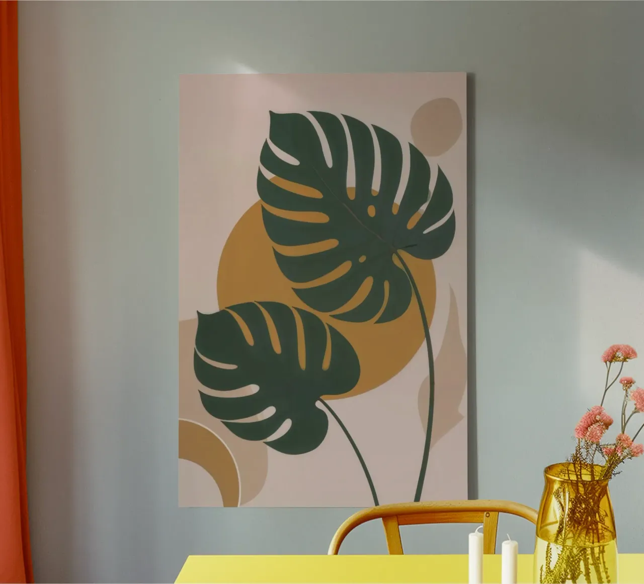 big leaf circle shape canvas met Baklijst van chaodays