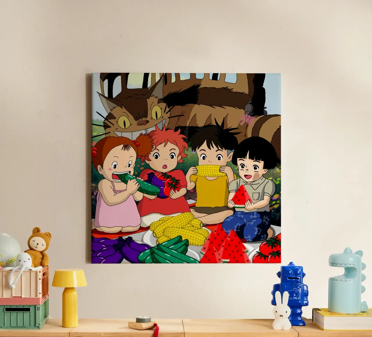 Cibo sano - Ponyo e gli amici tela con Cornice a cassetta da sophielouise.designs