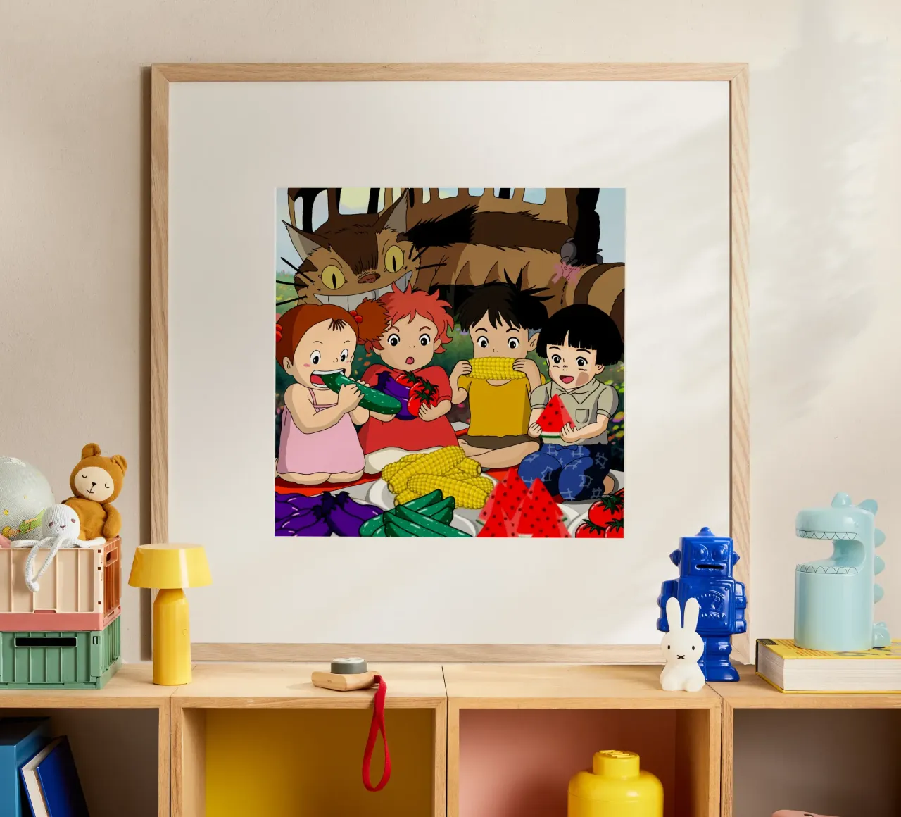 Cibo sano - Ponyo e gli amici poster con telaio in plastica da sophielouise.designs