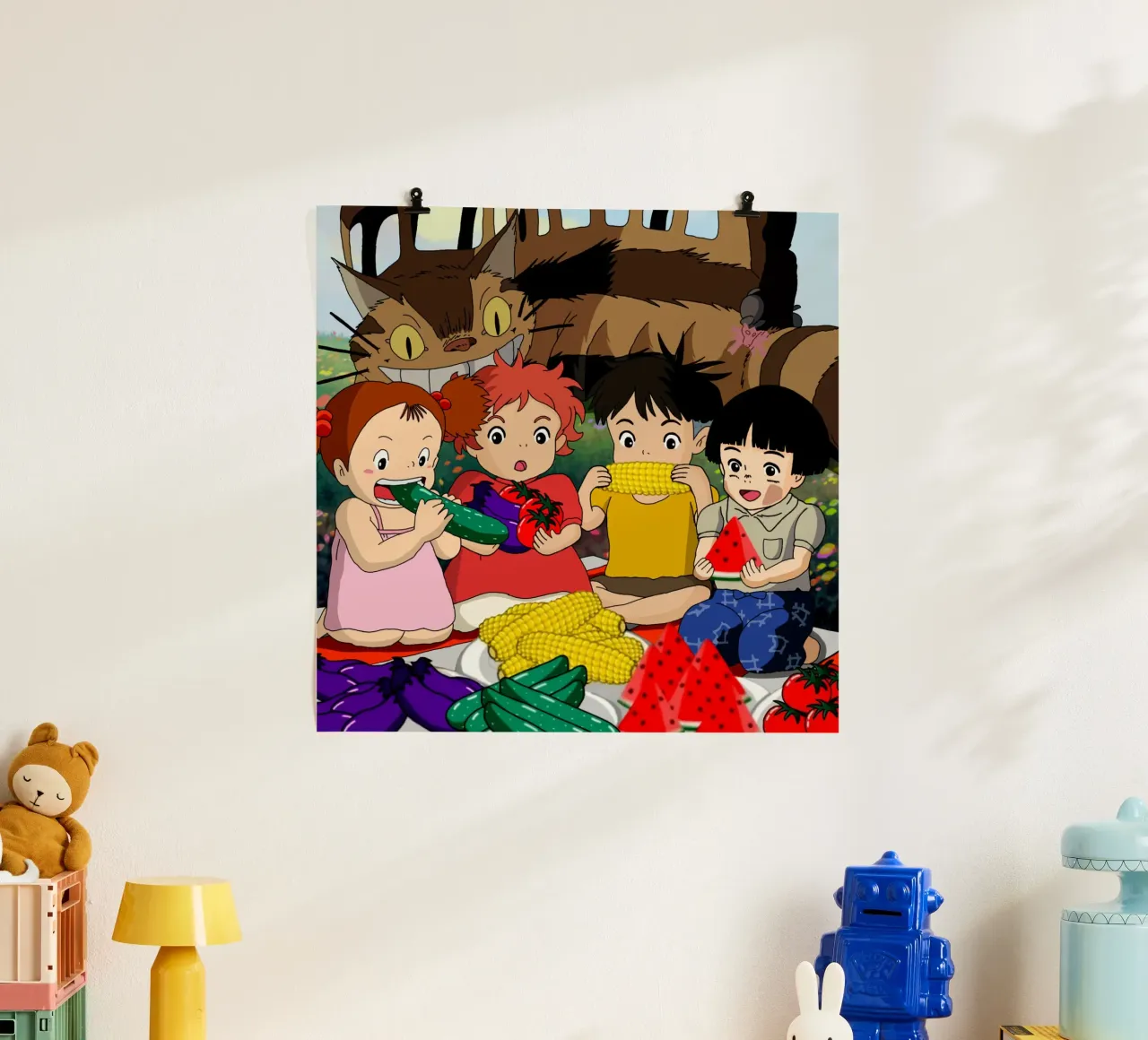 Cibo sano - Ponyo e gli amici poster con telaio in plastica da sophielouise.designs