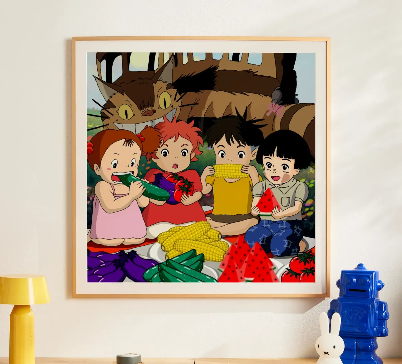 Cibo sano - Ponyo e gli amici poster con telaio in plastica da sophielouise.designs