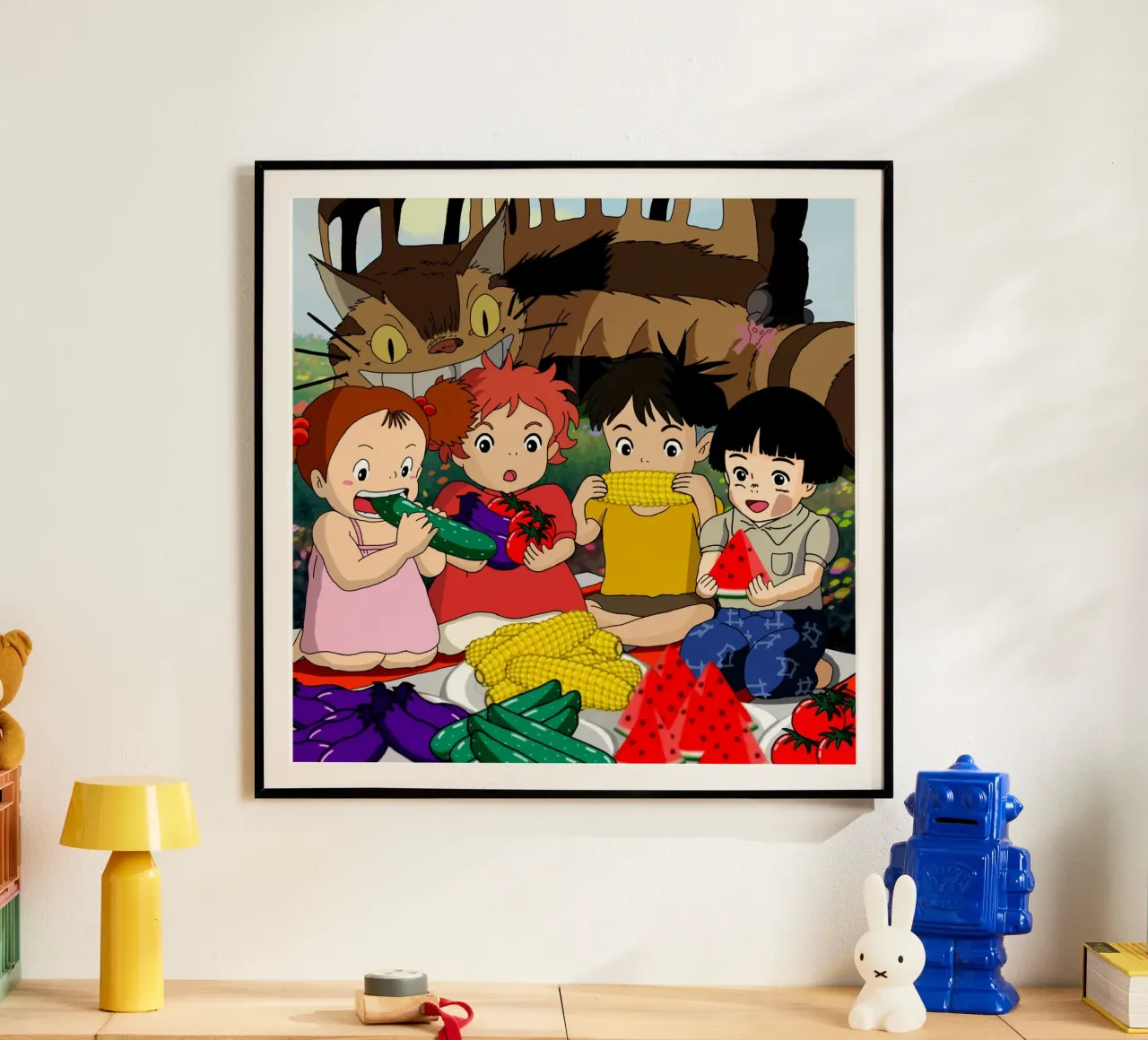 Cibo sano - Ponyo e gli amici poster con telaio in plastica da sophielouise.designs