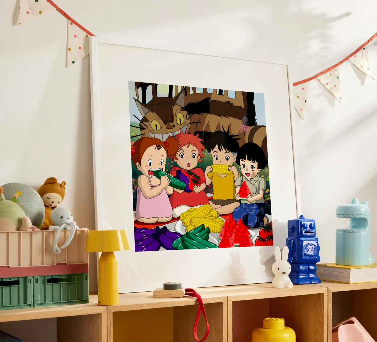 Cibo sano - Ponyo e gli amici poster con telaio in plastica da sophielouise.designs