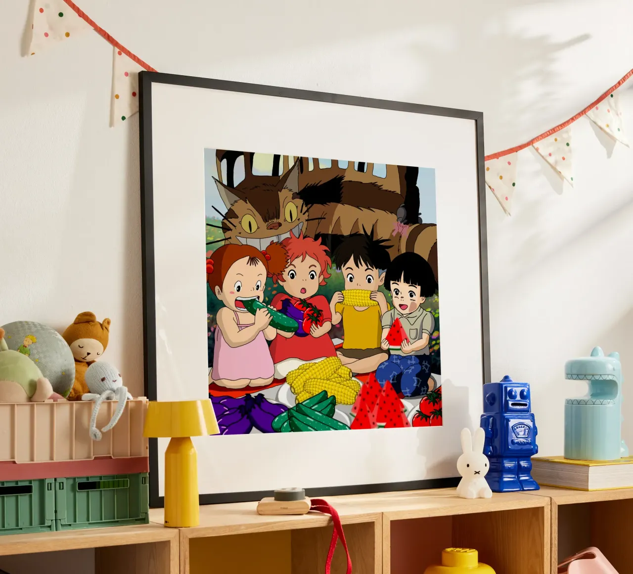 Cibo sano - Ponyo e gli amici poster con telaio in plastica da sophielouise.designs