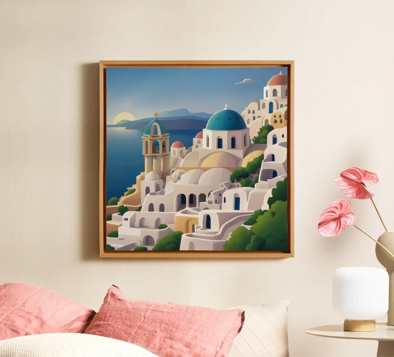 Paradies am Meer in der Ägäis Leinwand mit Schattenfugenrahmen von Heaven Craft
