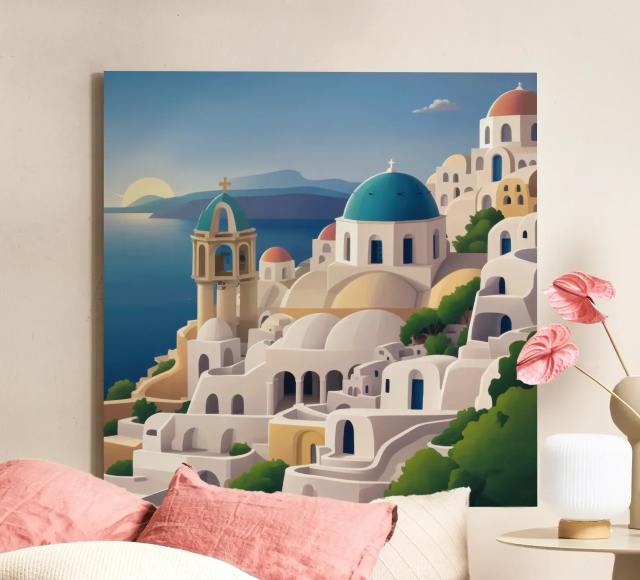 Paradies am Meer in der Ägäis Leinwand mit Schattenfugenrahmen von Heaven Craft