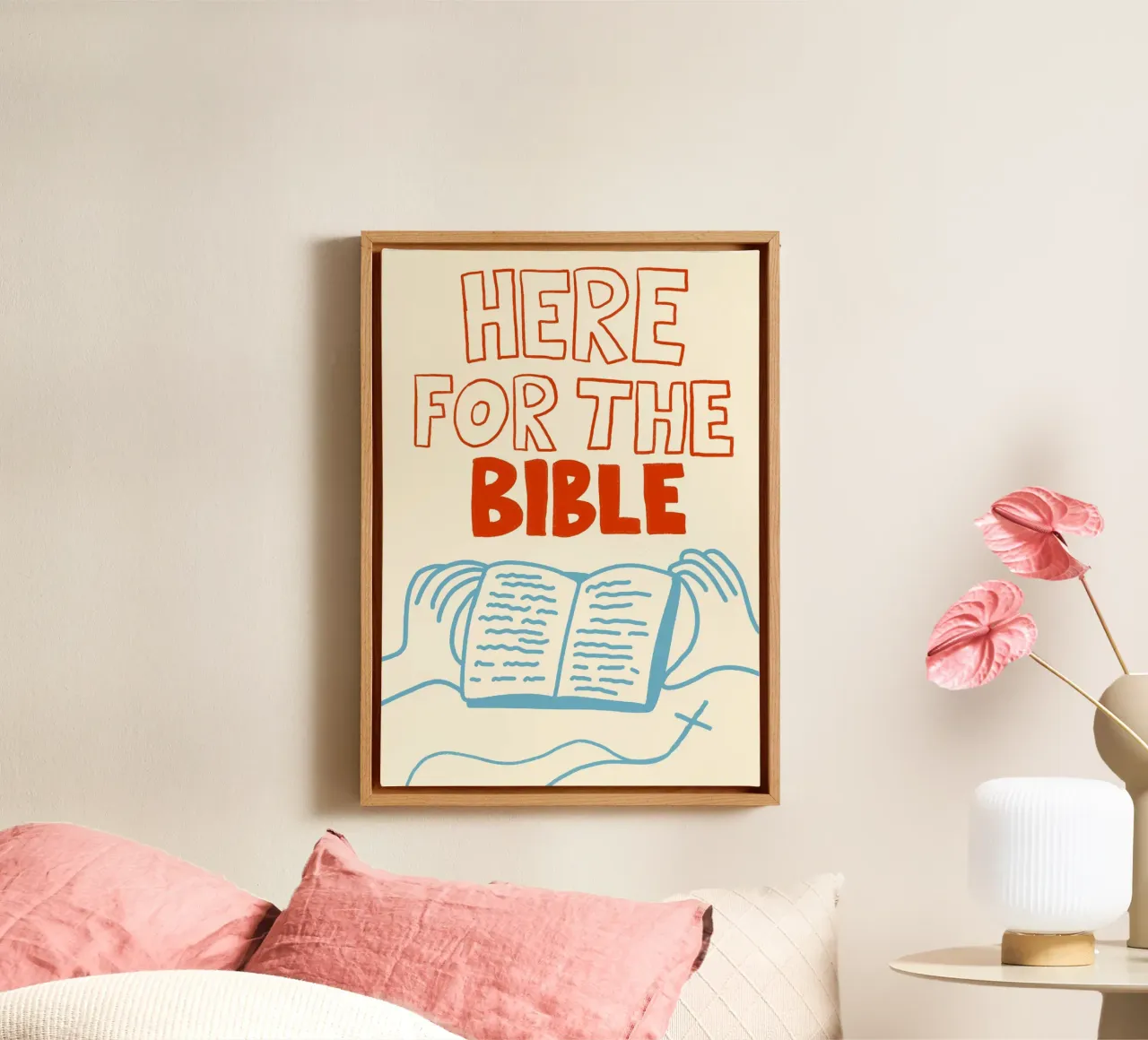 Hier voor de Bijbel Christelijke Kunstdruk canvas met Baklijst van vintagepod