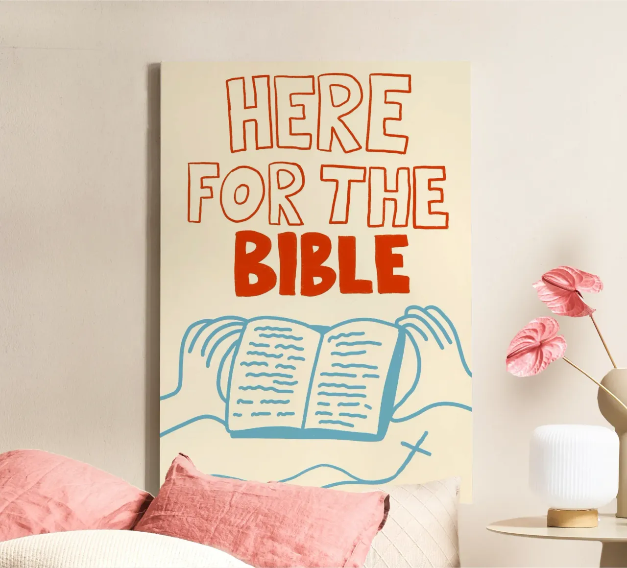 Hier voor de Bijbel Christelijke Kunstdruk canvas met Baklijst van vintagepod