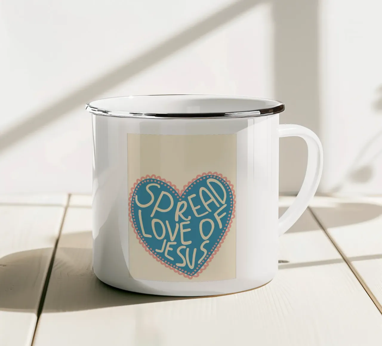 Diffondere l'amore di Gesù - Stampa d'arte del cuore tazza in smalto da vintagepod