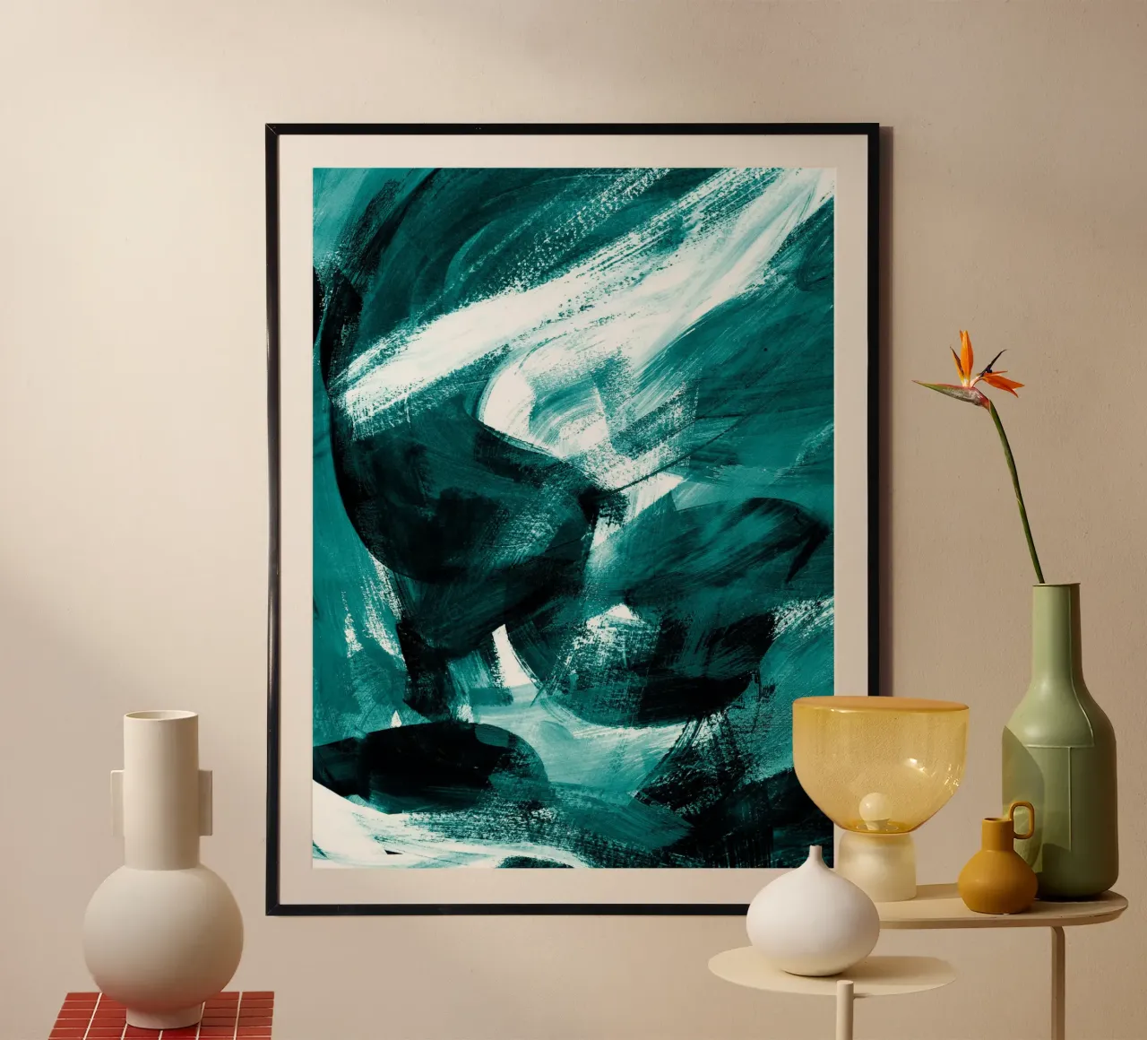 Abstract Artwork Petrol #1 poster con telaio in alluminio da kathrinmay