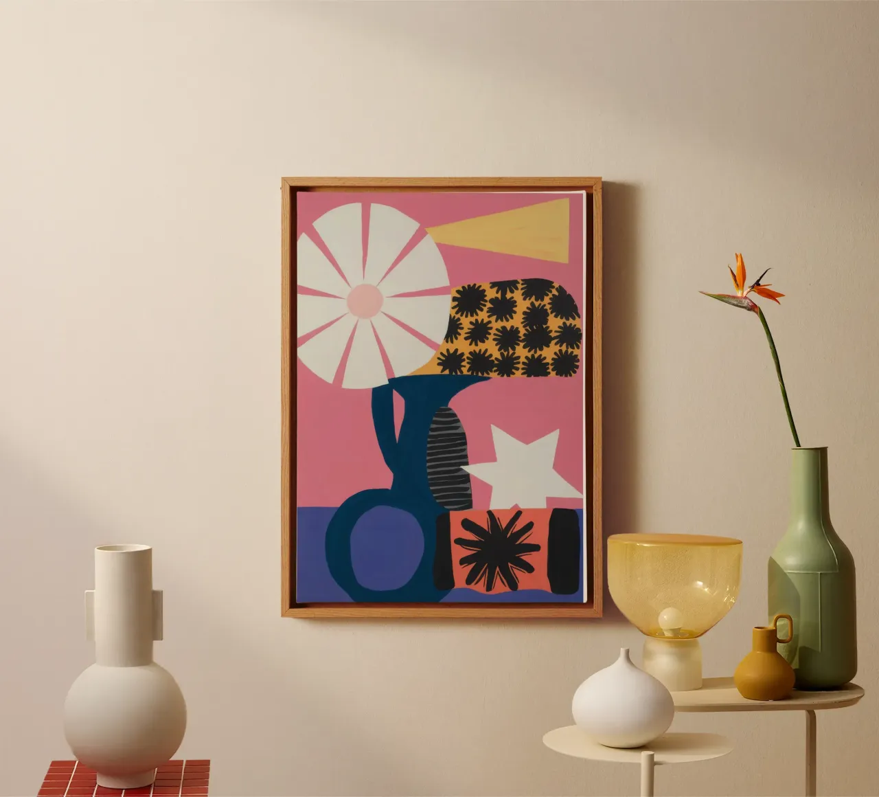 Geometric Still Life canvas with Floater frame by Heaven Craft
