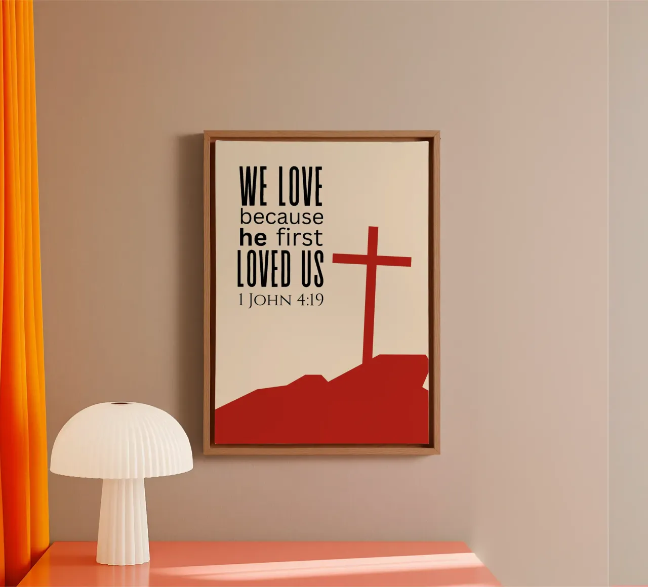We hebben lief omdat Hij eerst van ons hield canvas met Baklijst van vintagepod