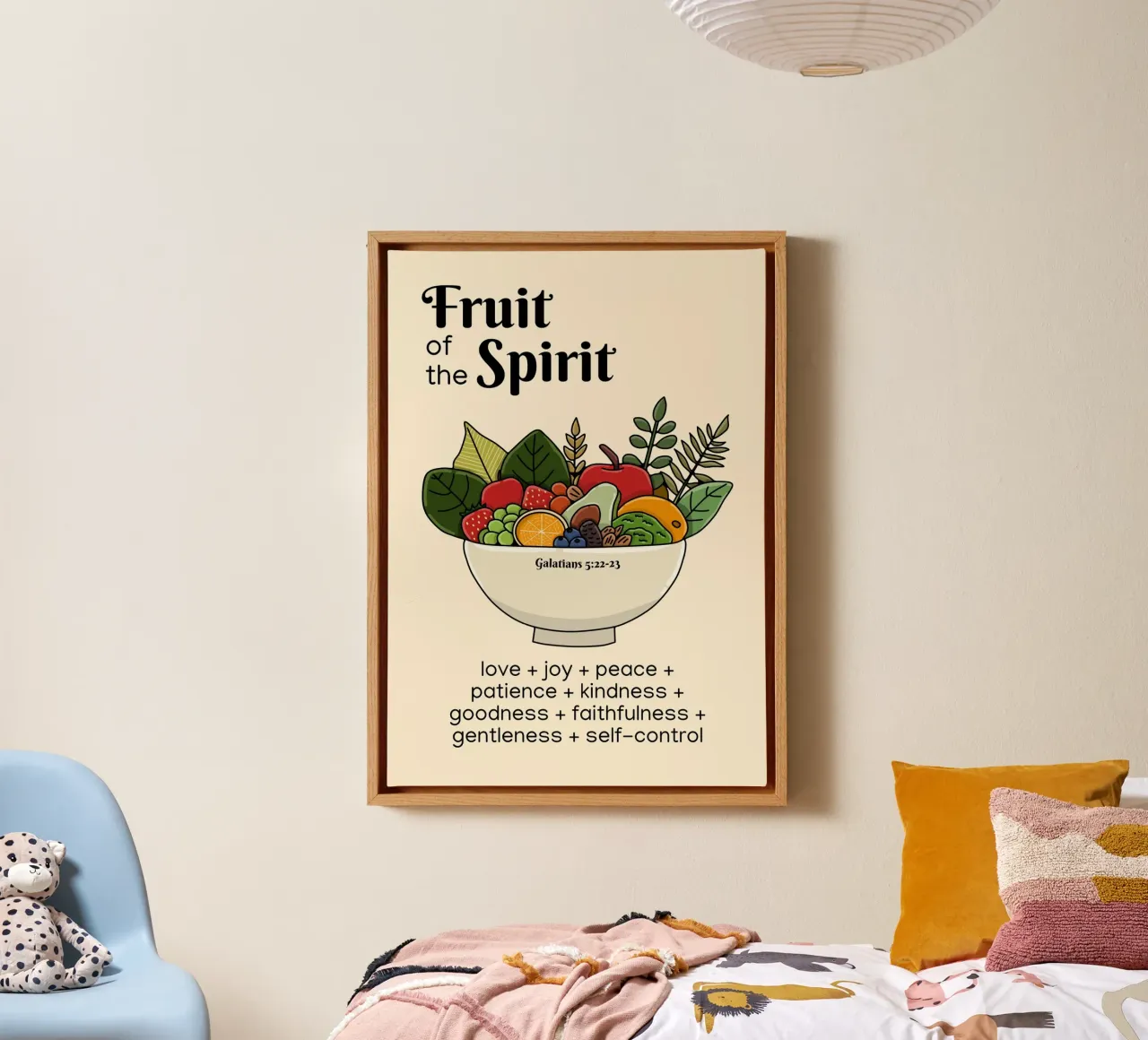 Vrucht van de Geest Kunstdruk, Christelijke Kunst canvas met Baklijst van vintagepod