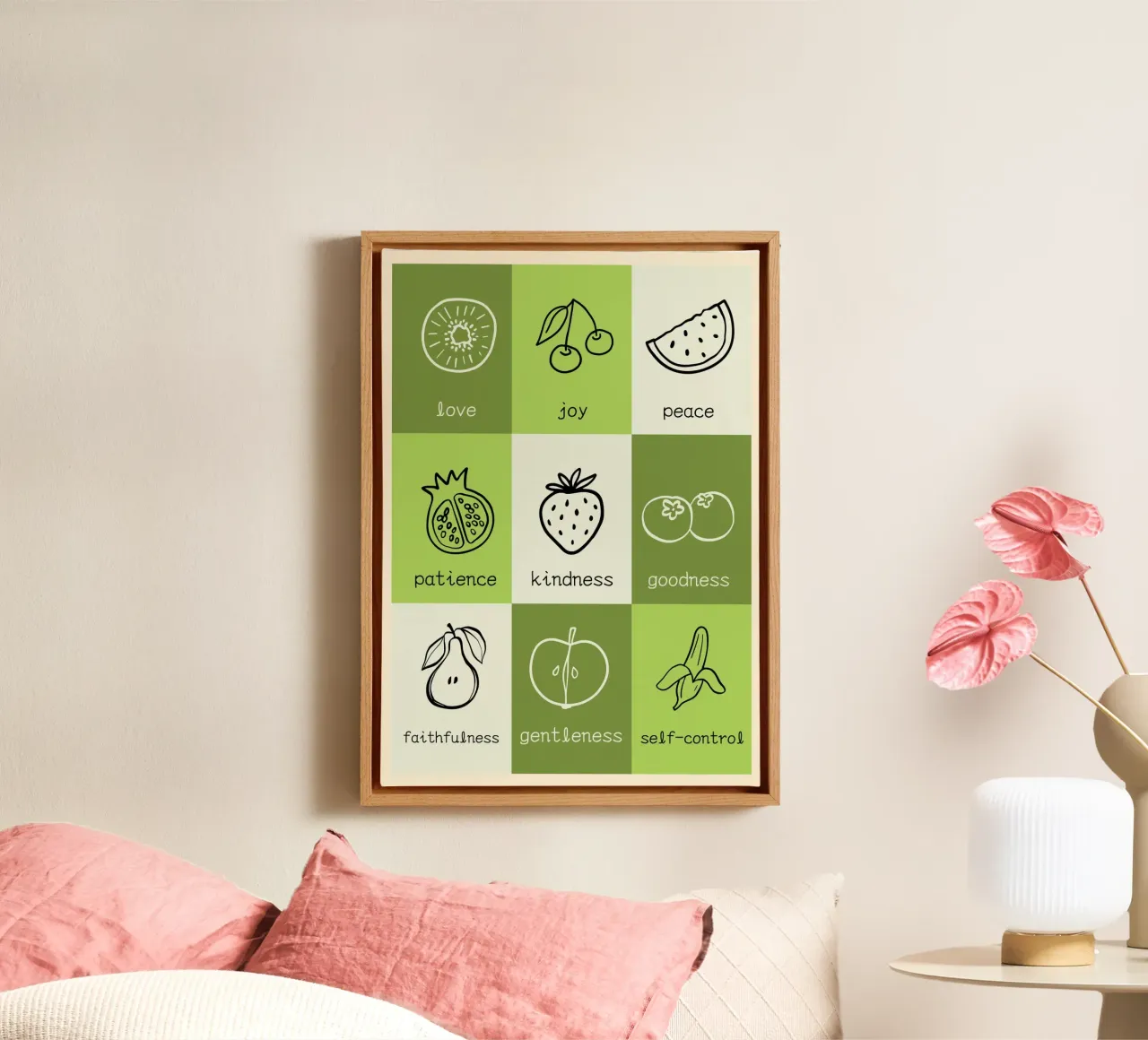 Fruit of the Spirit Minimalist Grid Print canvas with Floater frame by vintagepod