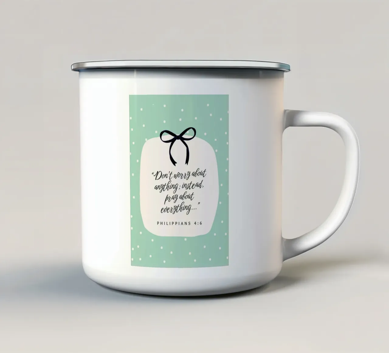 Non preoccupatevi, pregate per ogni cosa - Filippesi 4:6 tazza in smalto da vintagepod