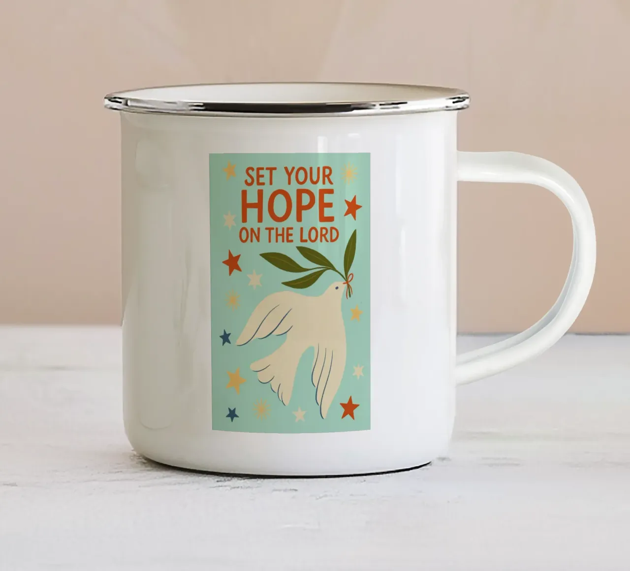 Riponi la tua speranza nel Signore - Dove Art tazza in smalto da vintagepod