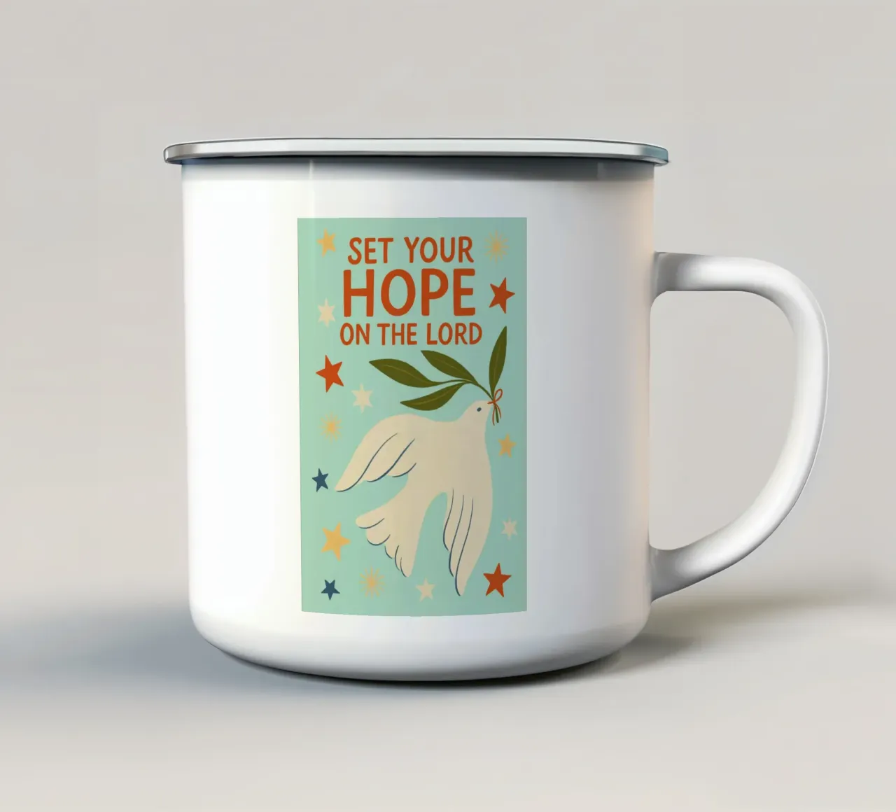 Riponi la tua speranza nel Signore - Dove Art tazza in smalto da vintagepod