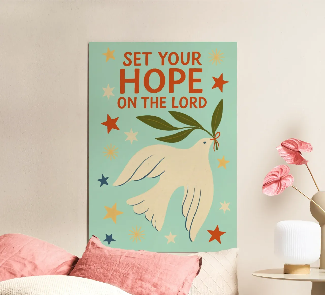 Riponi la tua speranza nel Signore - Dove Art poster con telaio in plastica da vintagepod