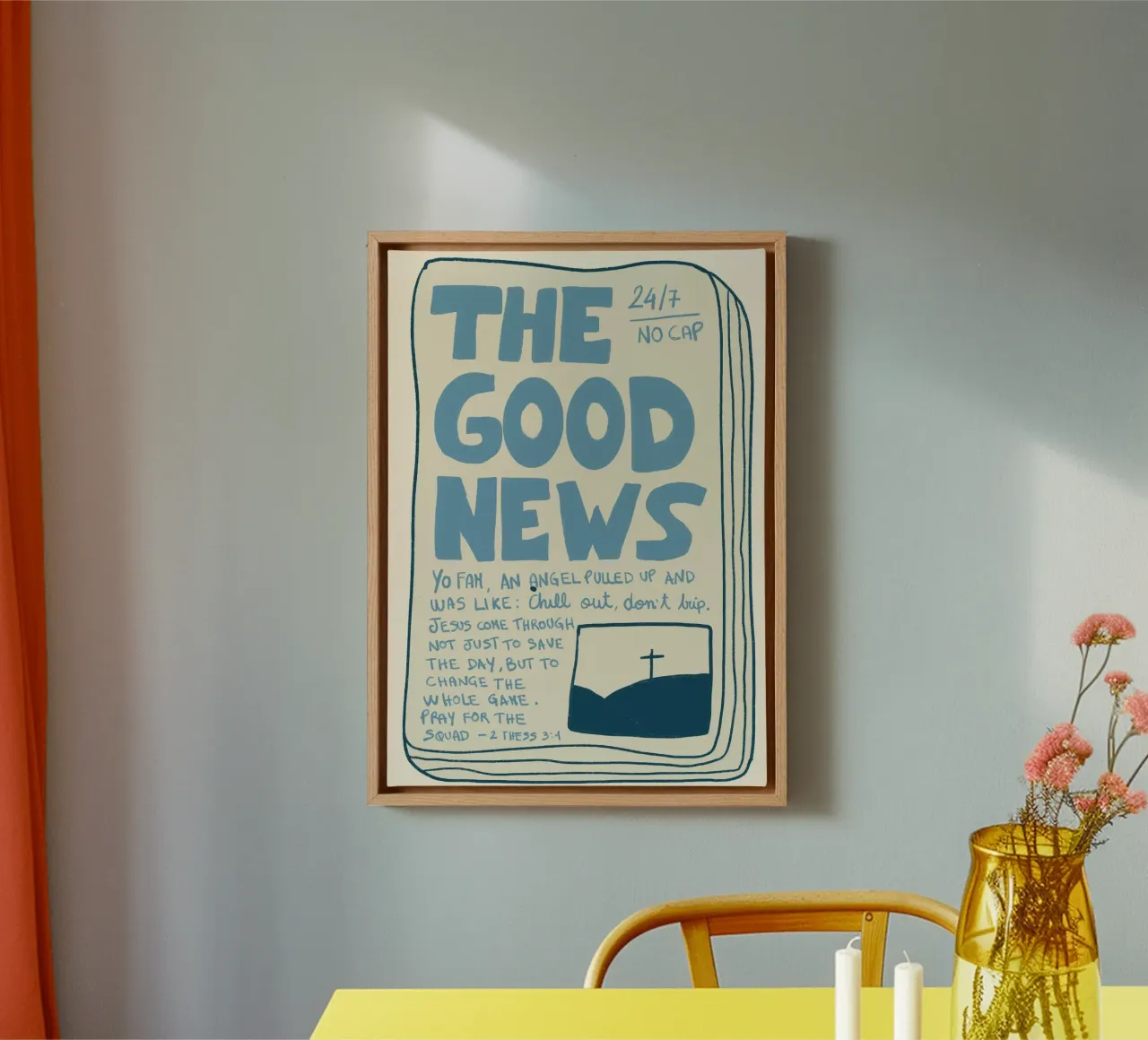 The Good News, Gen Z Christian Art Print canvas with Floater frame by vintagepod