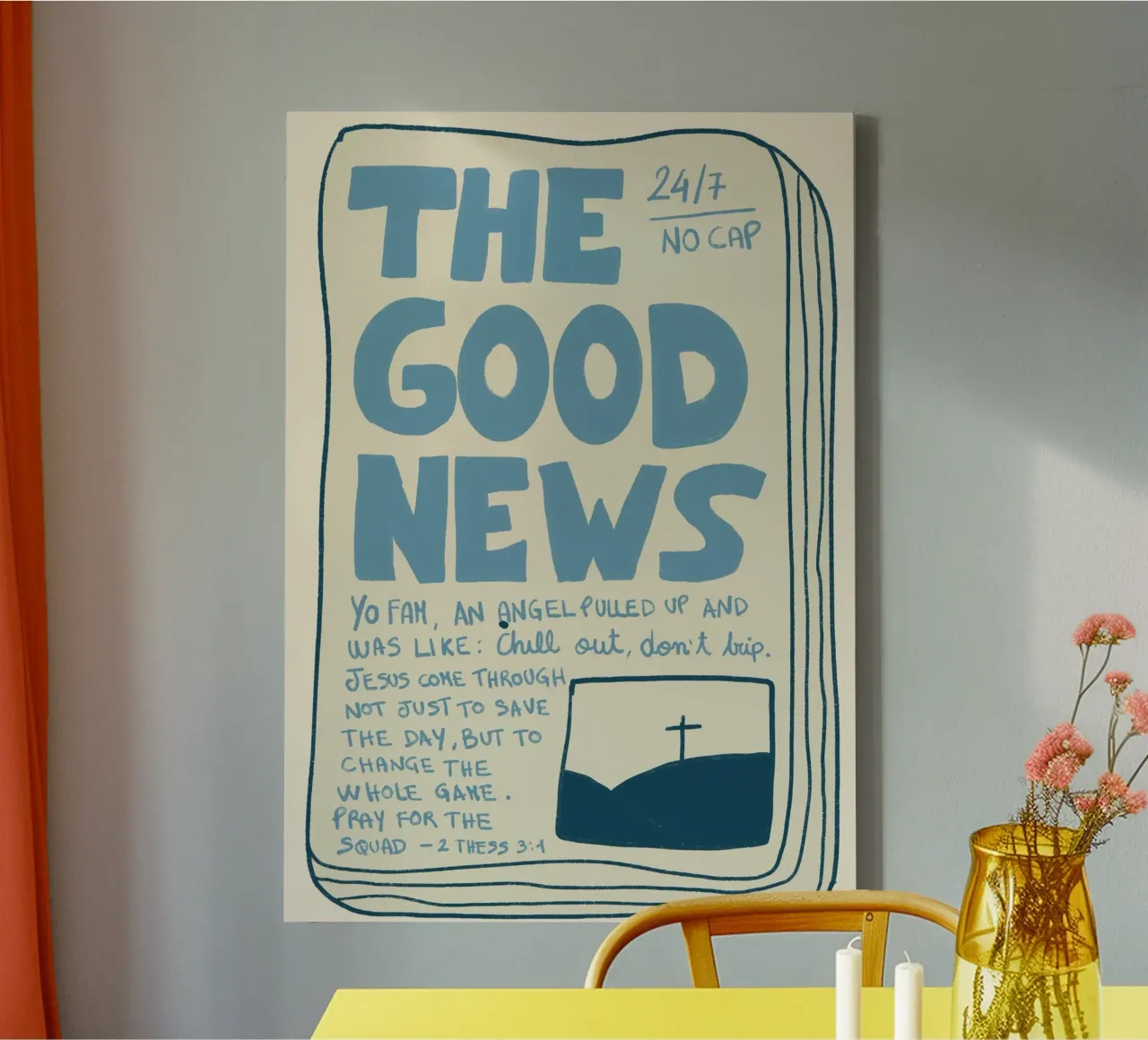 The Good News, Gen Z Christian Art Print canvas with Floater frame by vintagepod