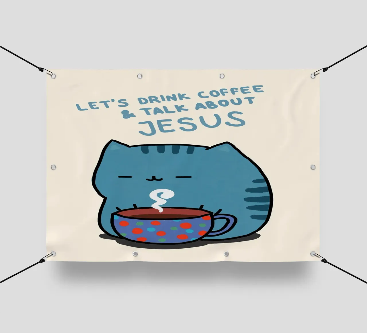 Bere caffè, parlare di Gesù gatto telo in pvc da vintagepod