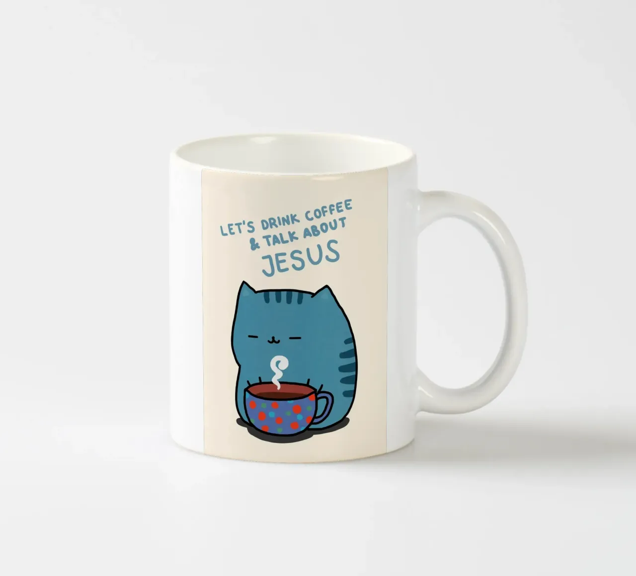Bere caffè, parlare di Gesù gatto tazza in ceramica da vintagepod