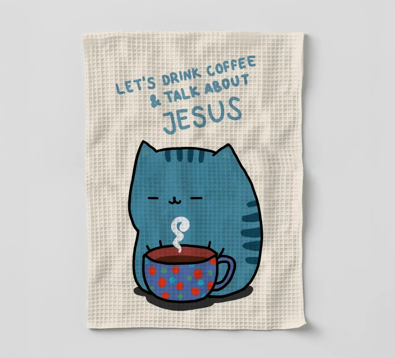 Bere caffè, parlare di Gesù gatto canovaccio da cucina da vintagepod